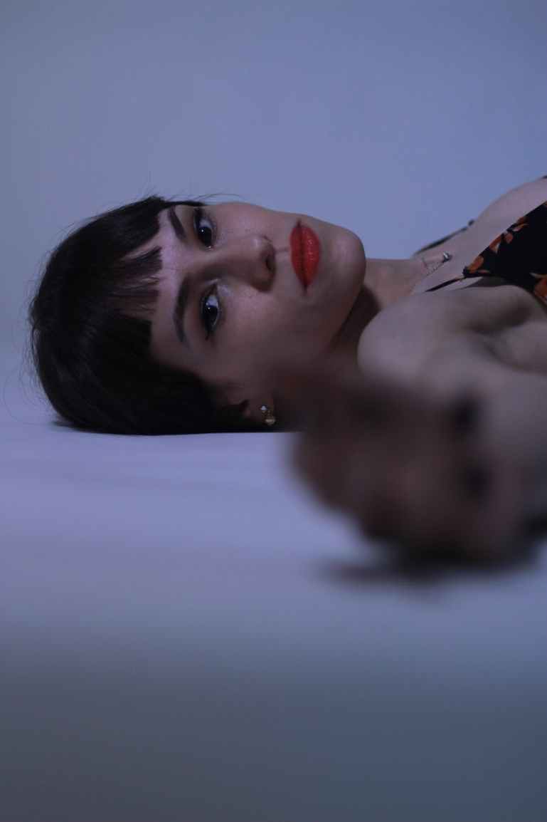 woman in red lipstick close up photography