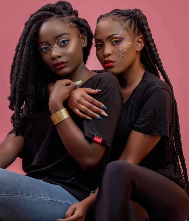 women wearing black shirts