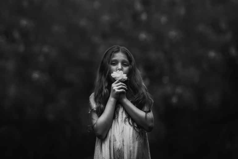 black and white blur child children