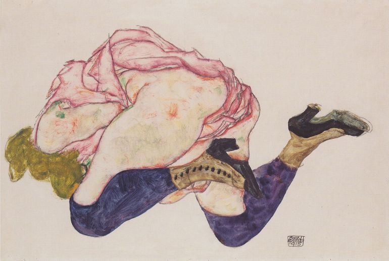 1280px-Egon_Schiele_-_Kniende_mit_hinunter_gebeugtem_Kopf_-_1915