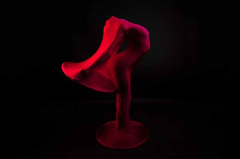 woman covered with red mesh